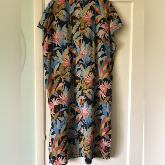 Cotton flamingo caftan the company store lightweight dress swim cover nightgown - Picture 10 of 15